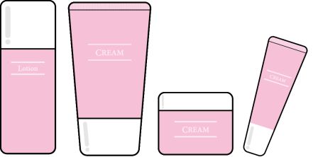 化粧水、美容液、乳液、クリームの一覧のイラスト