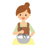 ヨーグルトを泡だて器で混ぜて飲むヨーグルトを作っている女性のイラスト