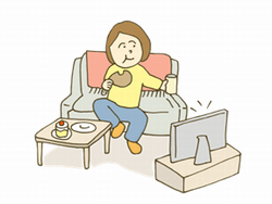 テレビを見ながら食事をする女性のイラスト